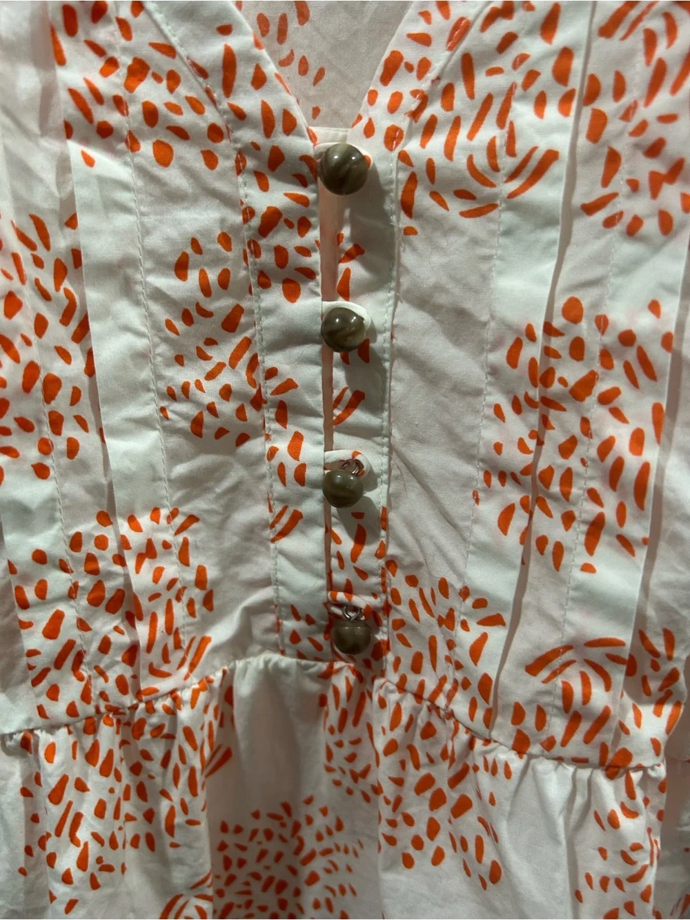 Anthropologie Moglea Danae Poplin White Orange Babydoll blouse